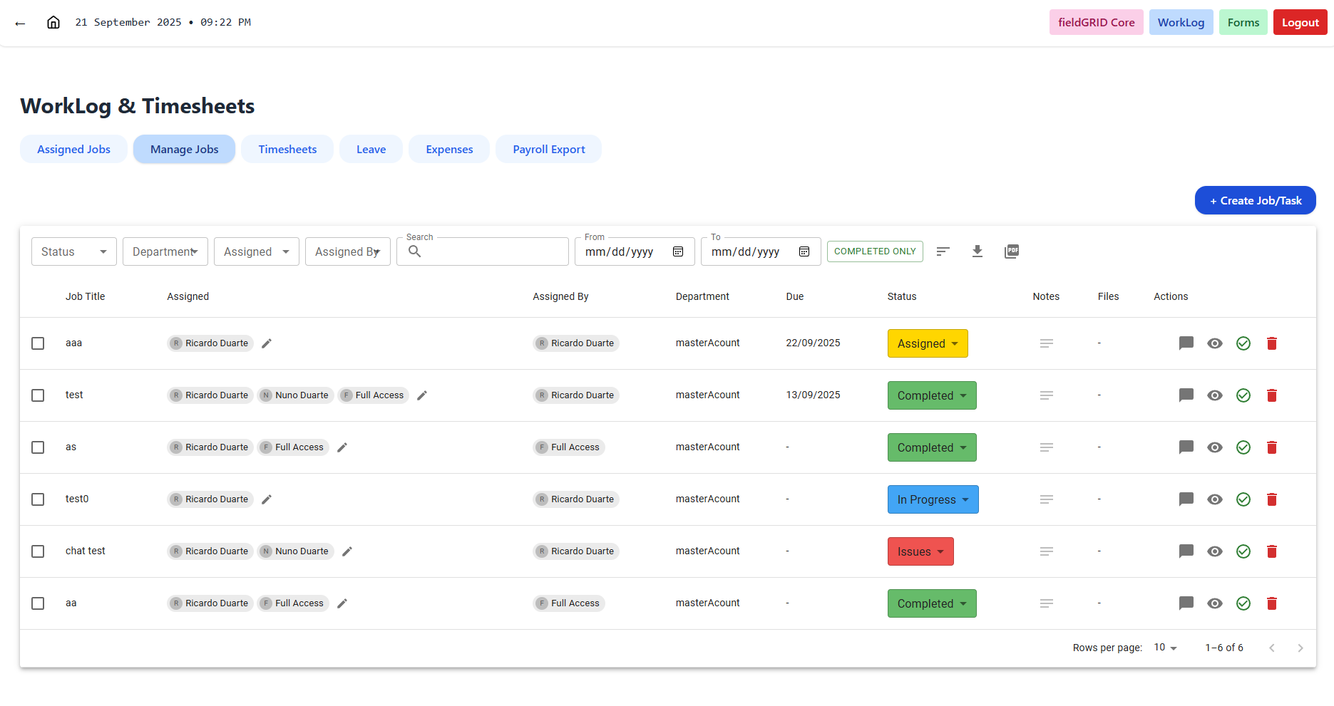 WorkLog jobs & timesheets